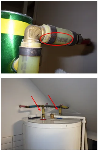 Exemple de rapport d'inspection à Auteuil : tuyau Bowl Superpex sur un chauffe-eau électrique.
