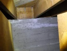 Vignette de l'examen charpente et structure : efflorescence sur mur de fondation
